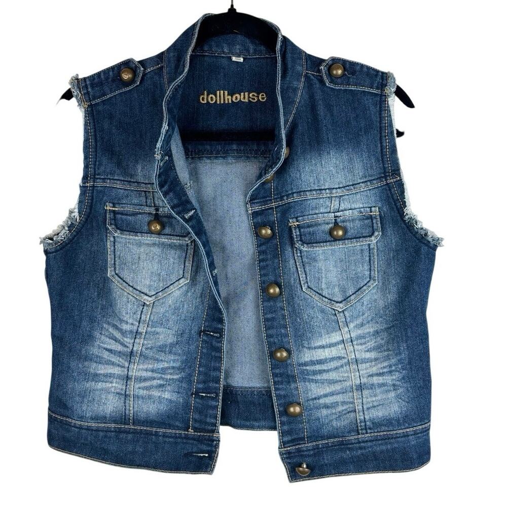 Dollhouse Y2K Denim Vest Size Small Distressed Button Front 2000s - Picture 5 of 8
